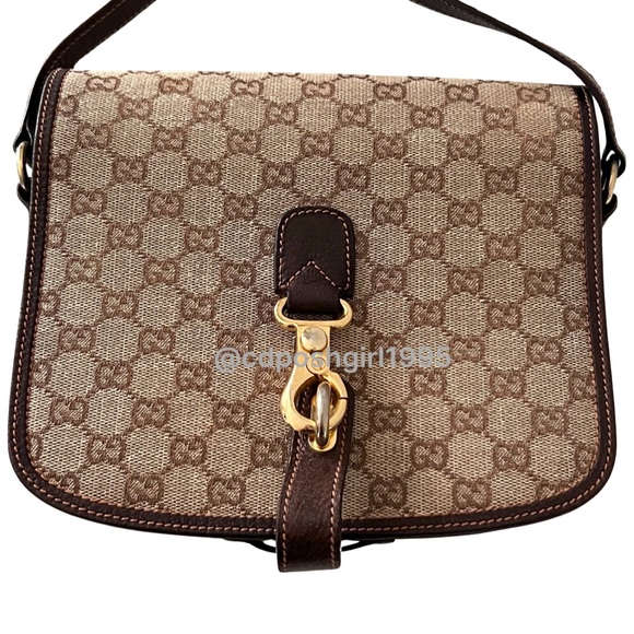 Vintage 1970s Gucci Ophidia Canvas monogram leather Flap accordion shoulder bag - Picture 1 of 16